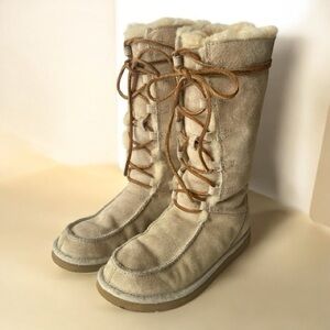 UGG Light Tan Genuine Sheepskin Lace-Up Winter Boots